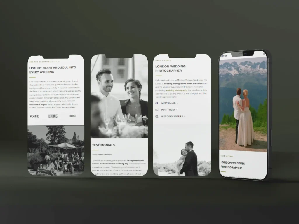 web design for modern vintage weddings